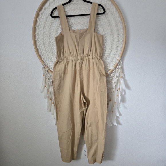 ZARA Poplin Cargo Overall Jumpsuit Tan Color Size Medium - Picture 7 of 13